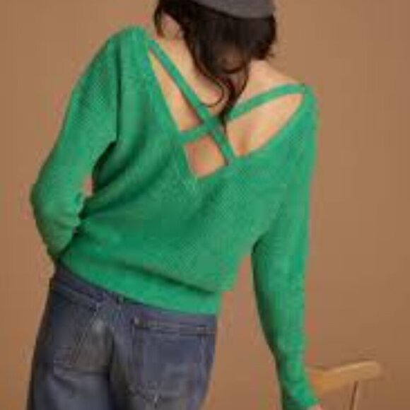 NEW Anthropologie Maeve Cross-Back Kelly Green Knit Sweater Sz XS - Picture 1 of 13